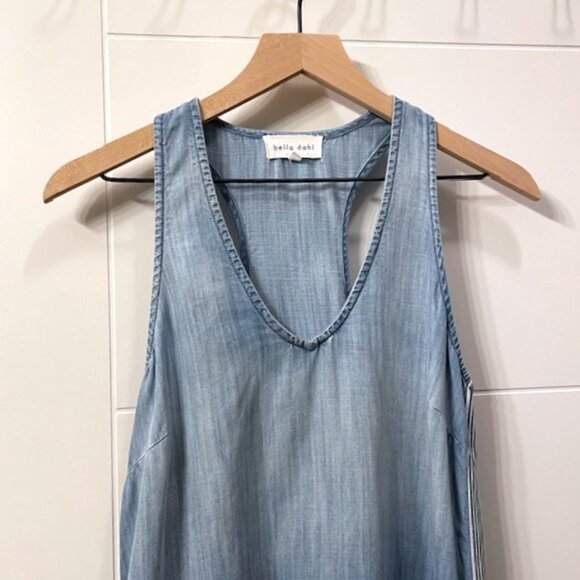 Bella Dahl Side Stripe Sleeveless Racerback Chambray Mini Dress Blue Small - Picture 5 of 16